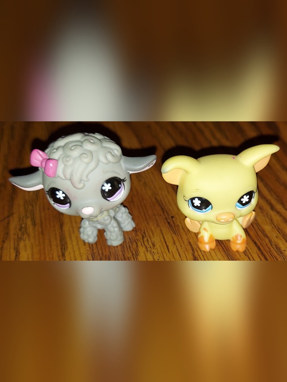 Littlest Pet Shop #477 Gray Lamb with Pink Bow And #475 Pig